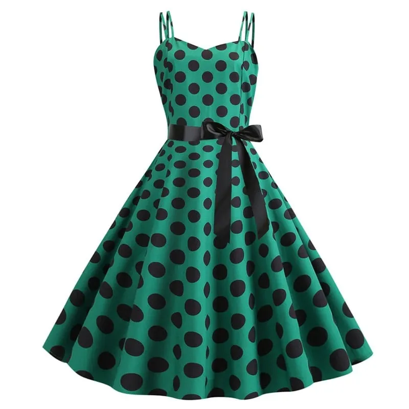 Robe Vintage  Rockabilly Vert Pois