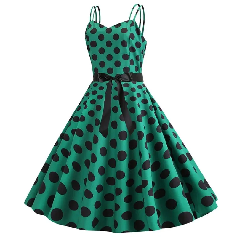 Robe Vintage  Rockabilly Vert Pois