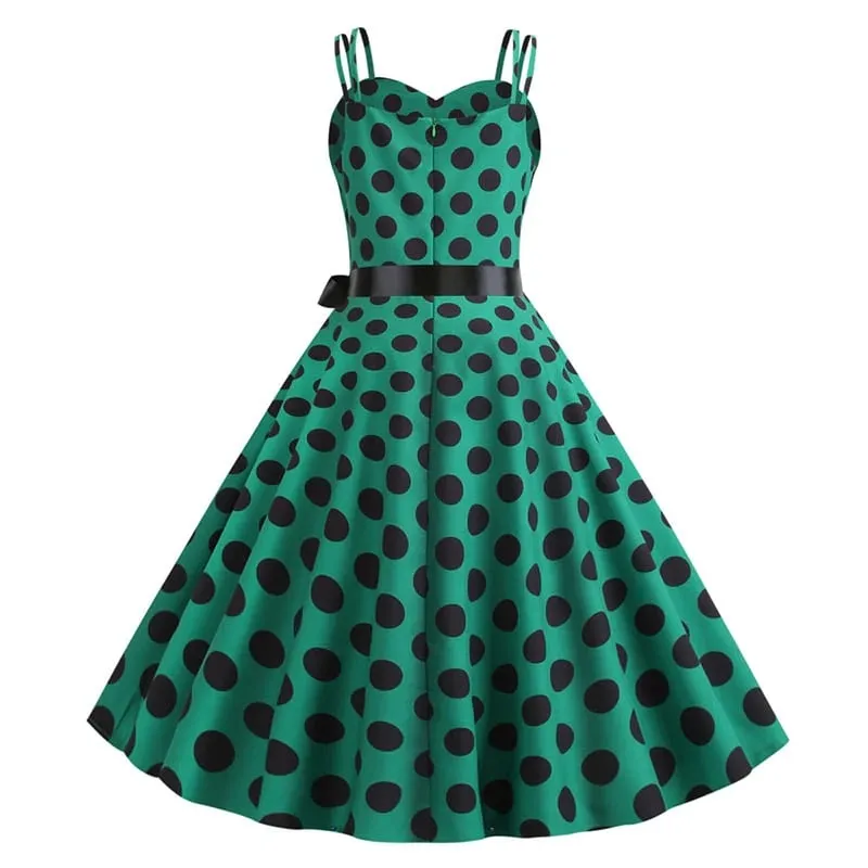 Robe Vintage  Rockabilly Vert Pois