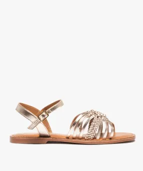 sandales femme a fines brides metallisees en cuir - taneo jaune sandales plates et nu-pieds