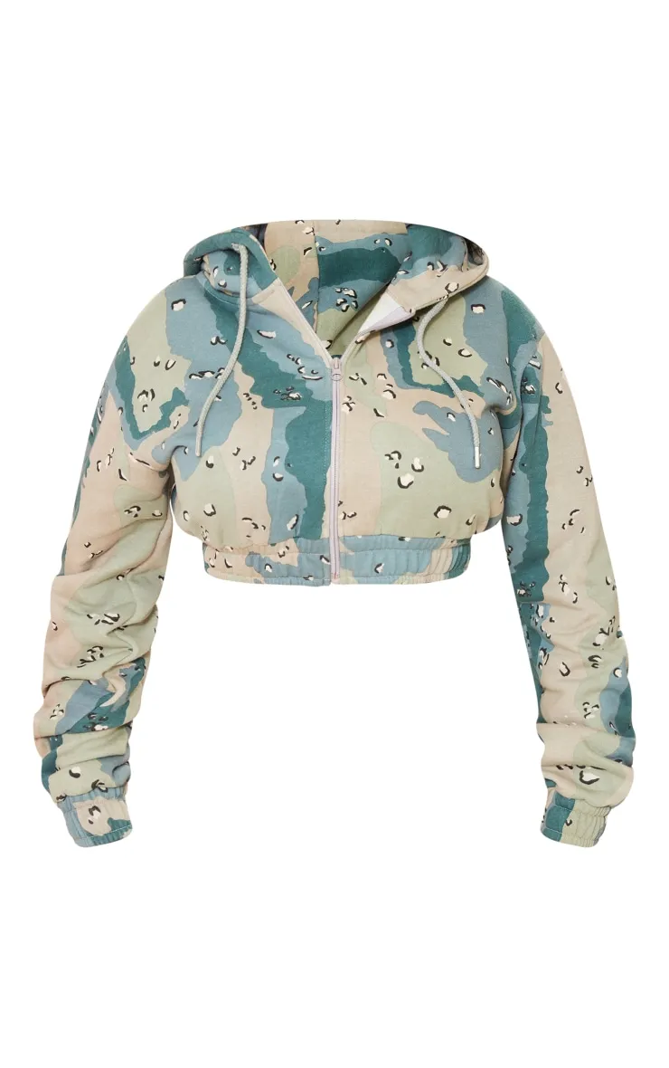 Shape Hoodie court bleu à imprimé camouflage