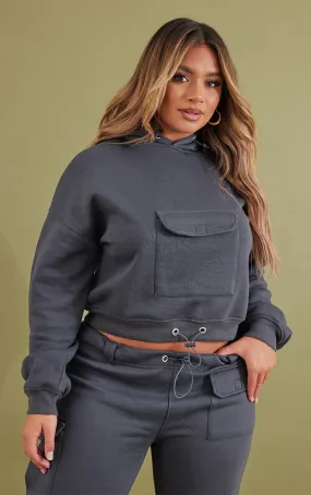 Shape Hoodie court gris anthracite à poche et cordons ajustables