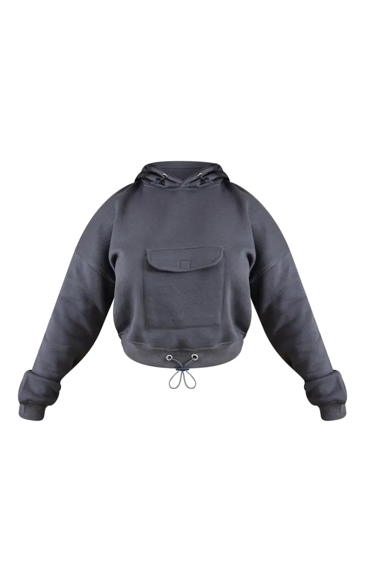 Shape Hoodie court gris anthracite à poche et cordons ajustables