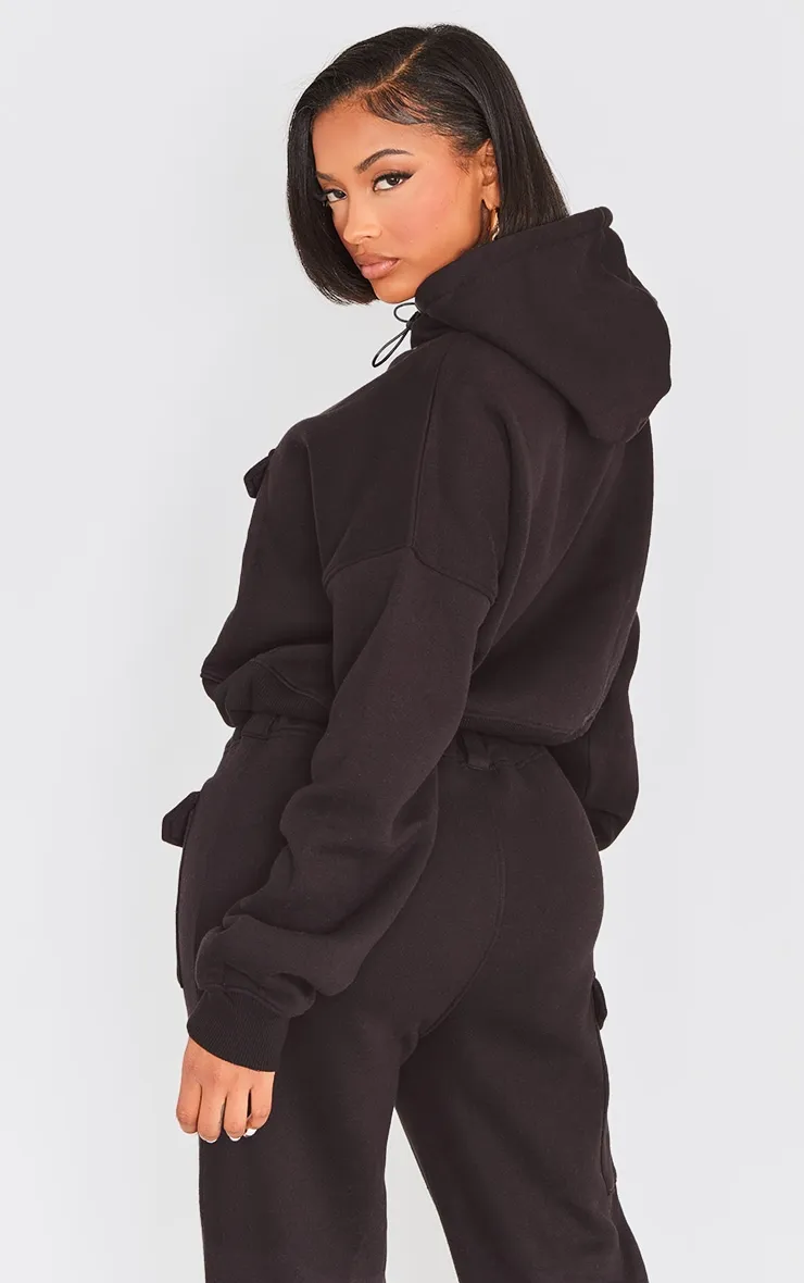 Shape Hoodie court noir à cordon ajustable et poche sur l'avant