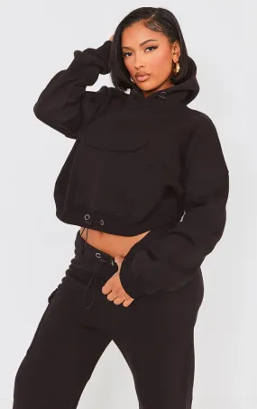 Shape Hoodie court noir à cordon ajustable et poche sur l'avant