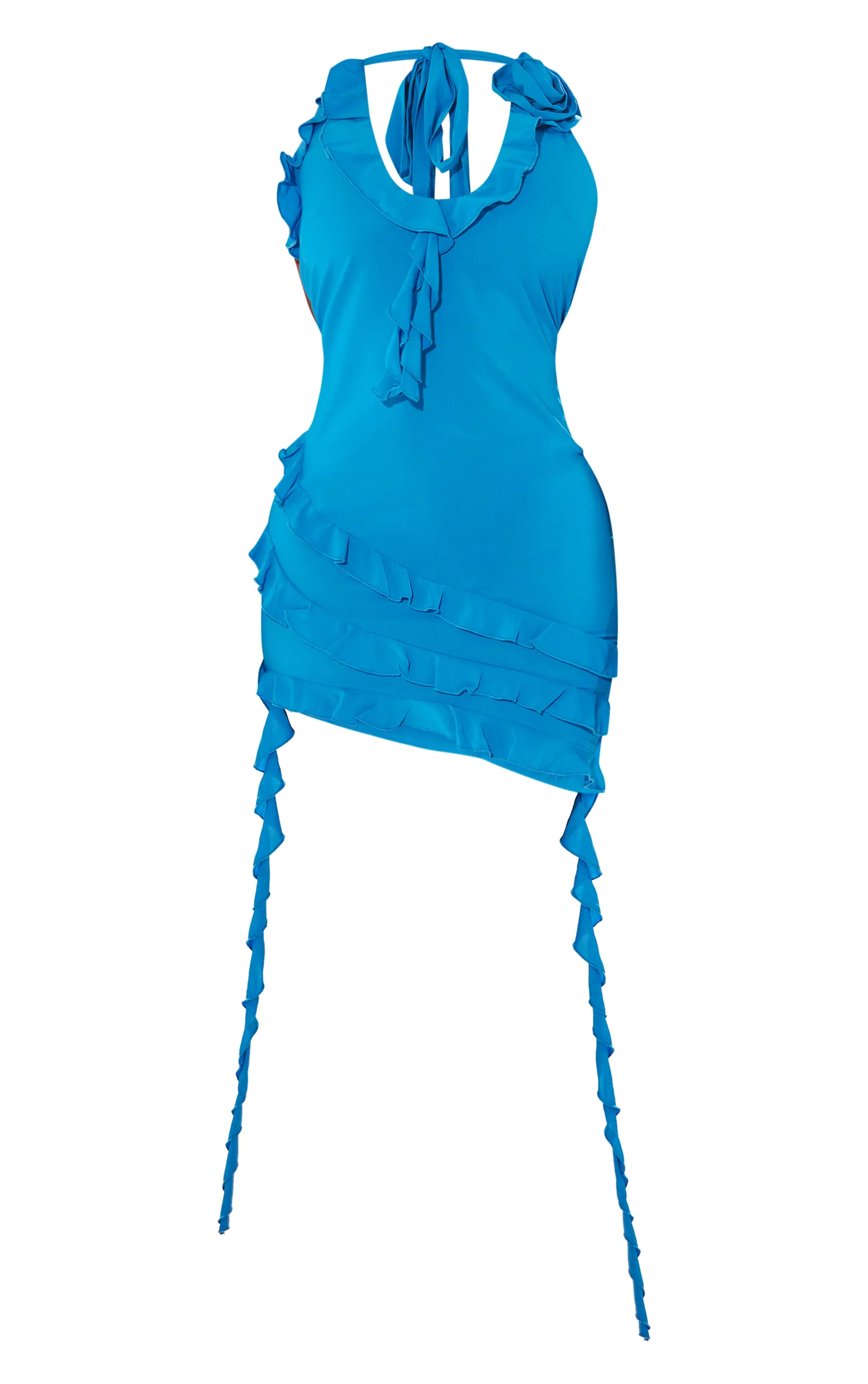 Shape Mini-robe tissée bleue dos nu à volants