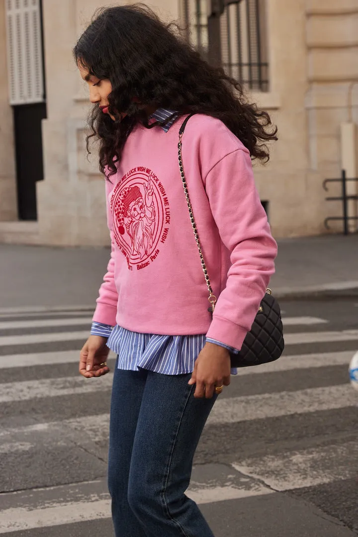 Sweat-shirt Harlow Wish me luck rose et rouge