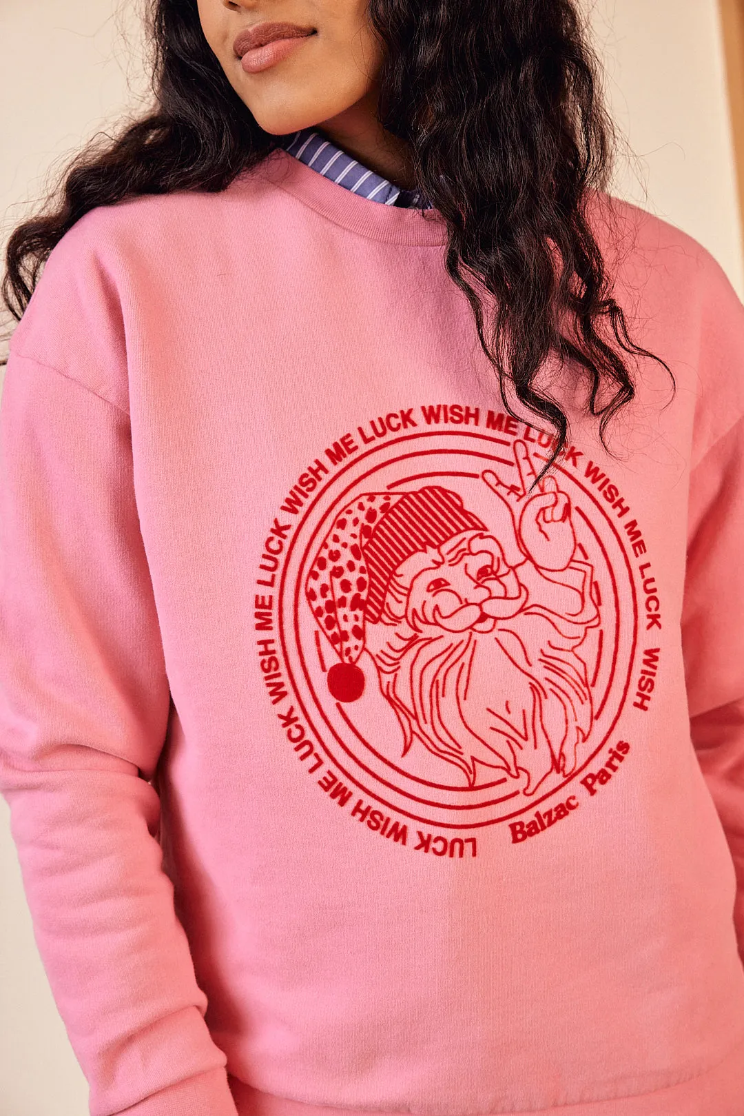 Sweat-shirt Harlow Wish me luck rose et rouge