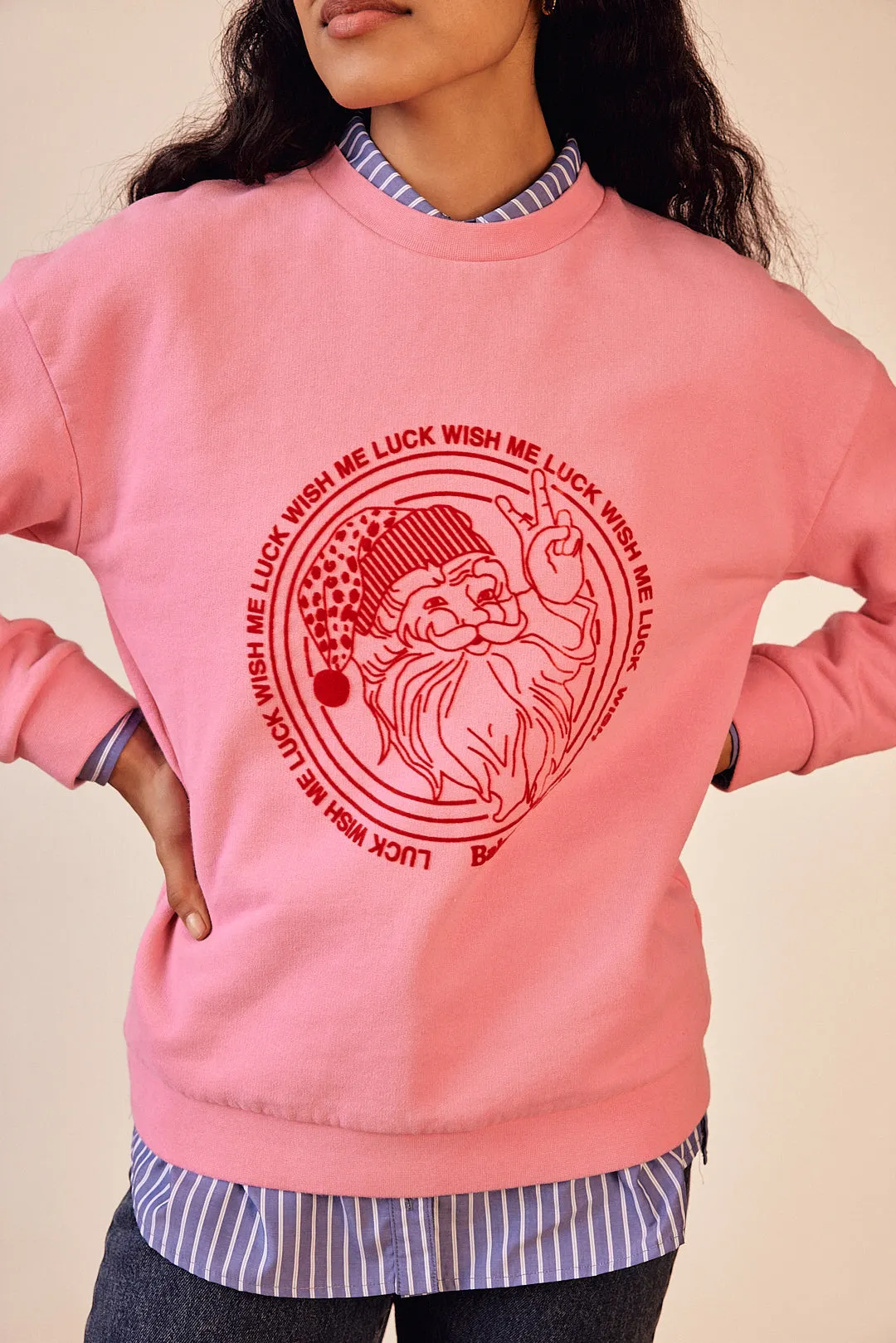 Sweat-shirt Harlow Wish me luck rose et rouge