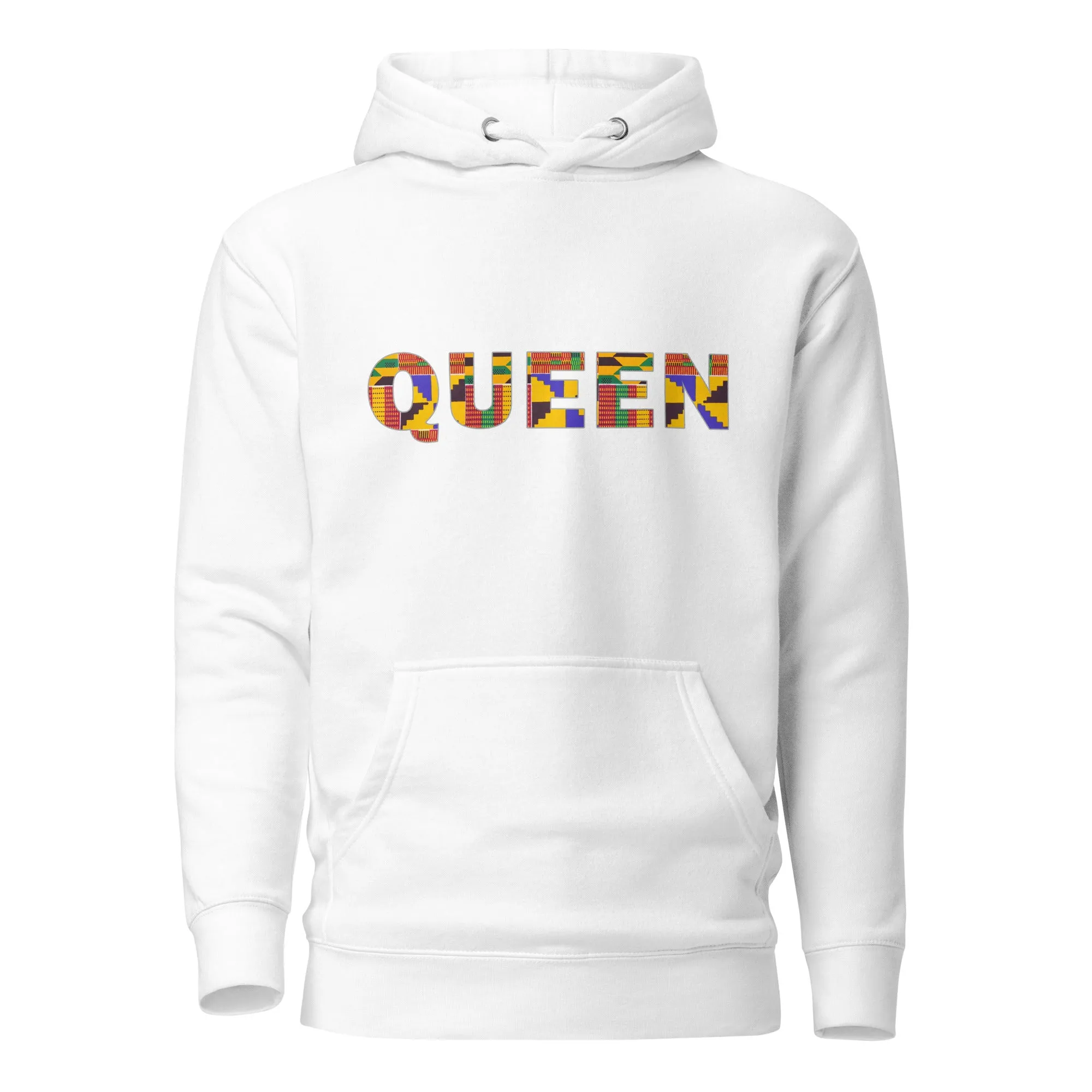 Sweat à capuche - Unisexe - QUEEN en imprimé kente D009 (Hoodie Black or White)