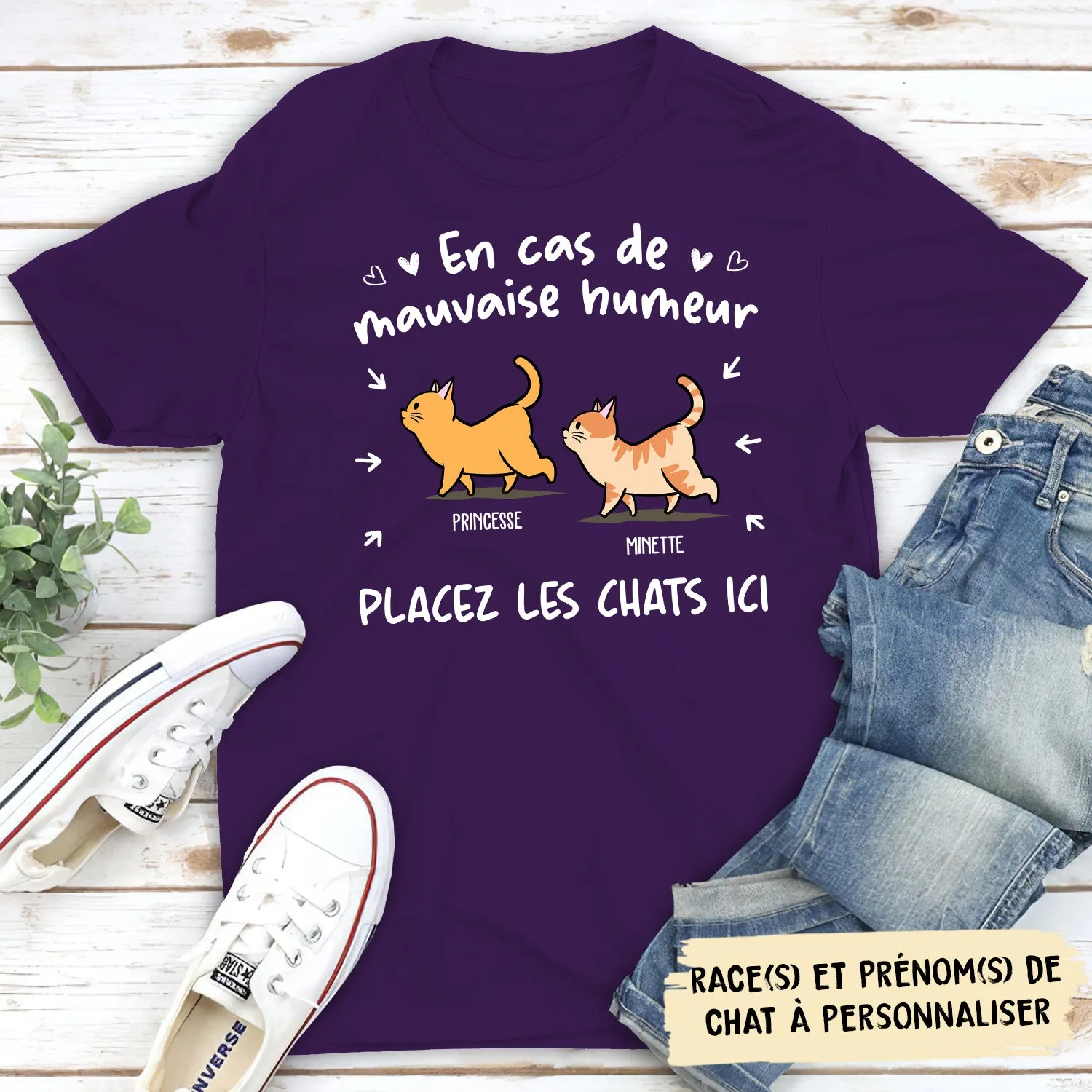 T-shirt Unisex Personnalisé - En Cas De Mauvaise Humeur, Placez Le Chat Ici