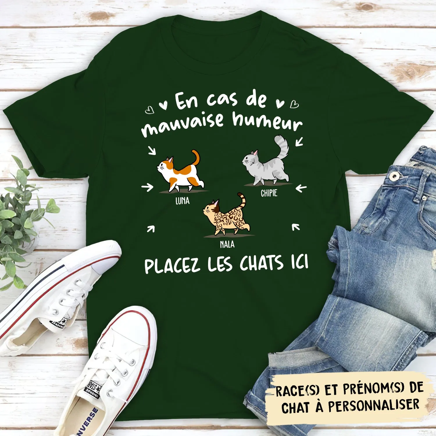 T-shirt Unisex Personnalisé - En Cas De Mauvaise Humeur, Placez Le Chat Ici