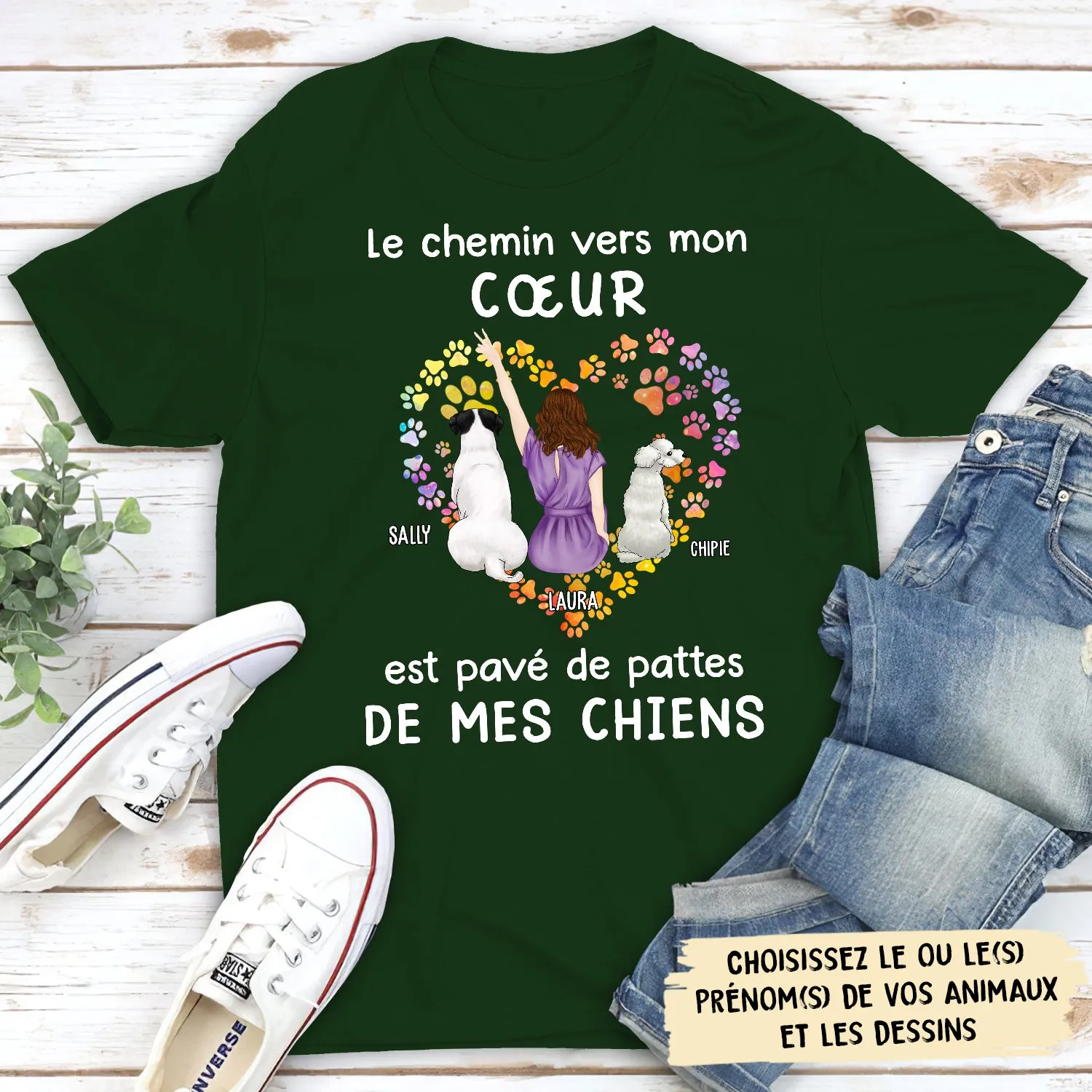 T-shirt Unisex Personnalisé - Le Chemin Vers Mon Coeur Coloré Par Des Pattes De Mon Chien