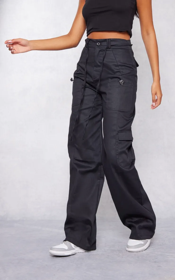 Tall Pantalon cargo noir noué devant