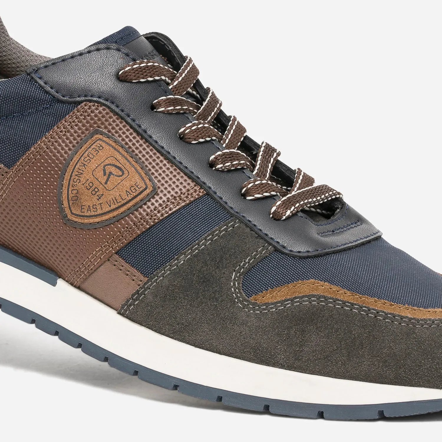 Tennis REDSKINS bleu marine, gris, marron mix matières - Baskets / Tennis Homme | ERAM