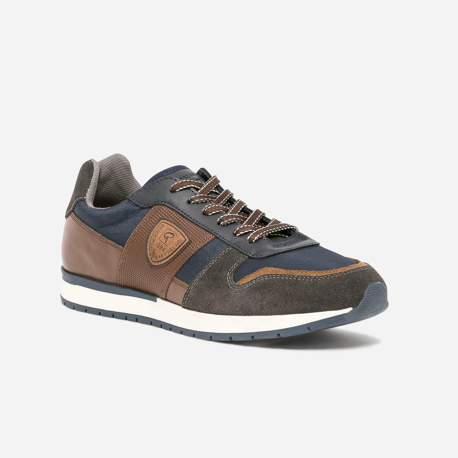 Tennis REDSKINS bleu marine, gris, marron mix matières - Baskets / Tennis Homme | ERAM