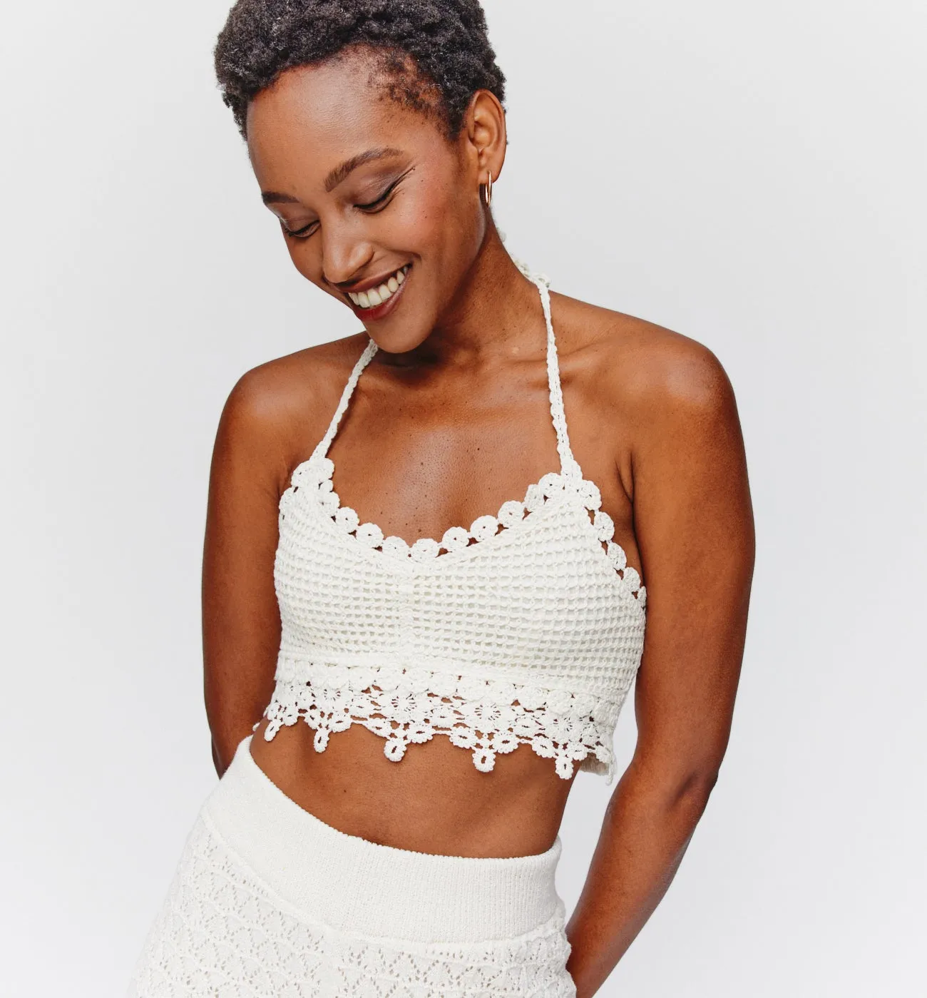 Top brassière au crochet - Ecru