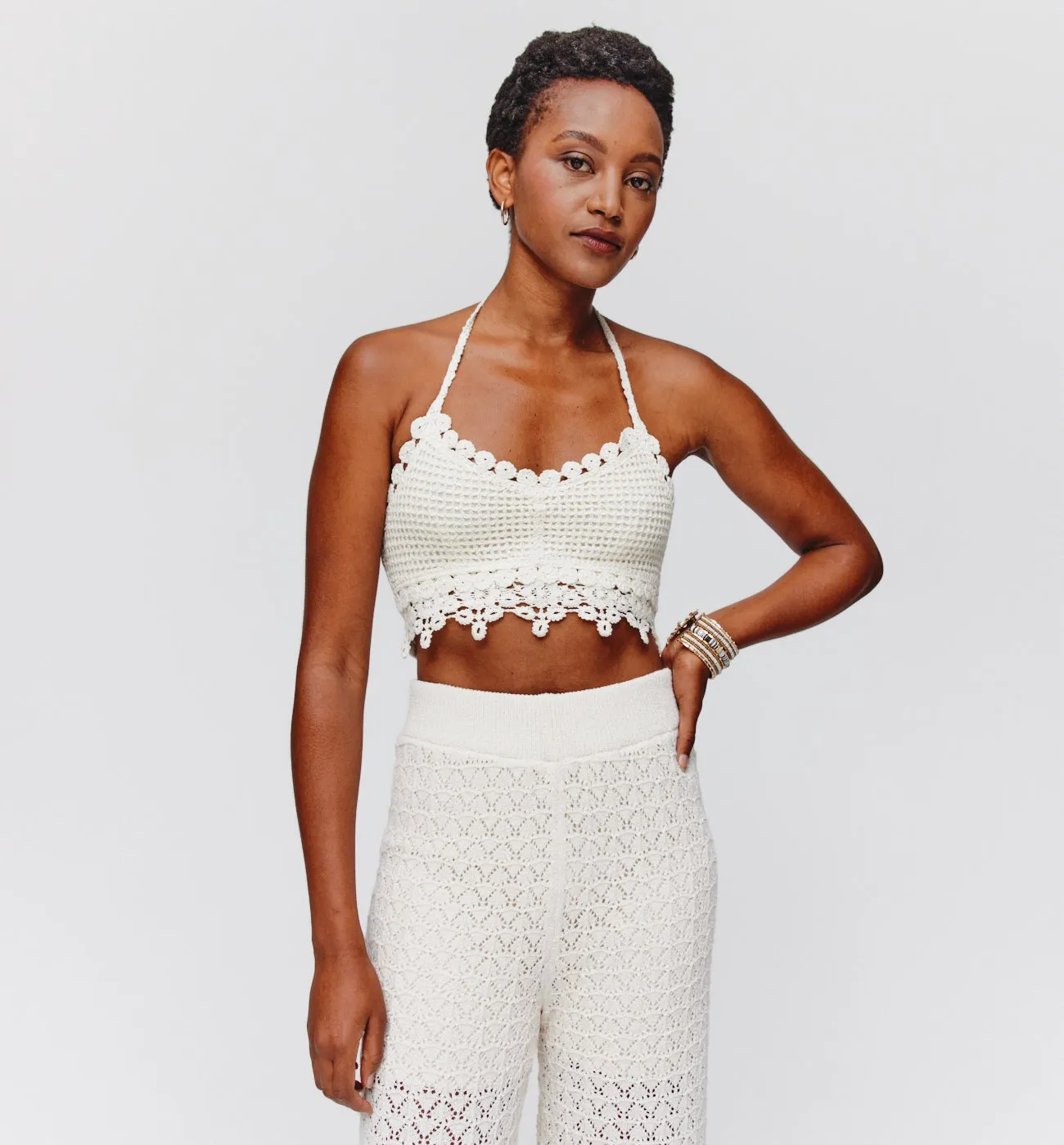 Top brassière au crochet - Ecru