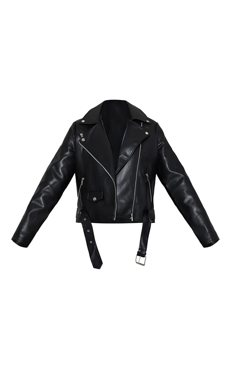 Veste style biker  noir à zip et détail ceinture